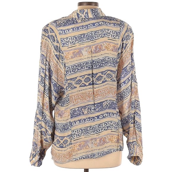 Studio A Long Sleeve Printed Silk Top (Blue, Vintage 90s) - Picture 2 of 2